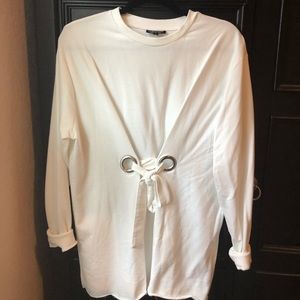 Topshop White Long Sleeved Tunic Top